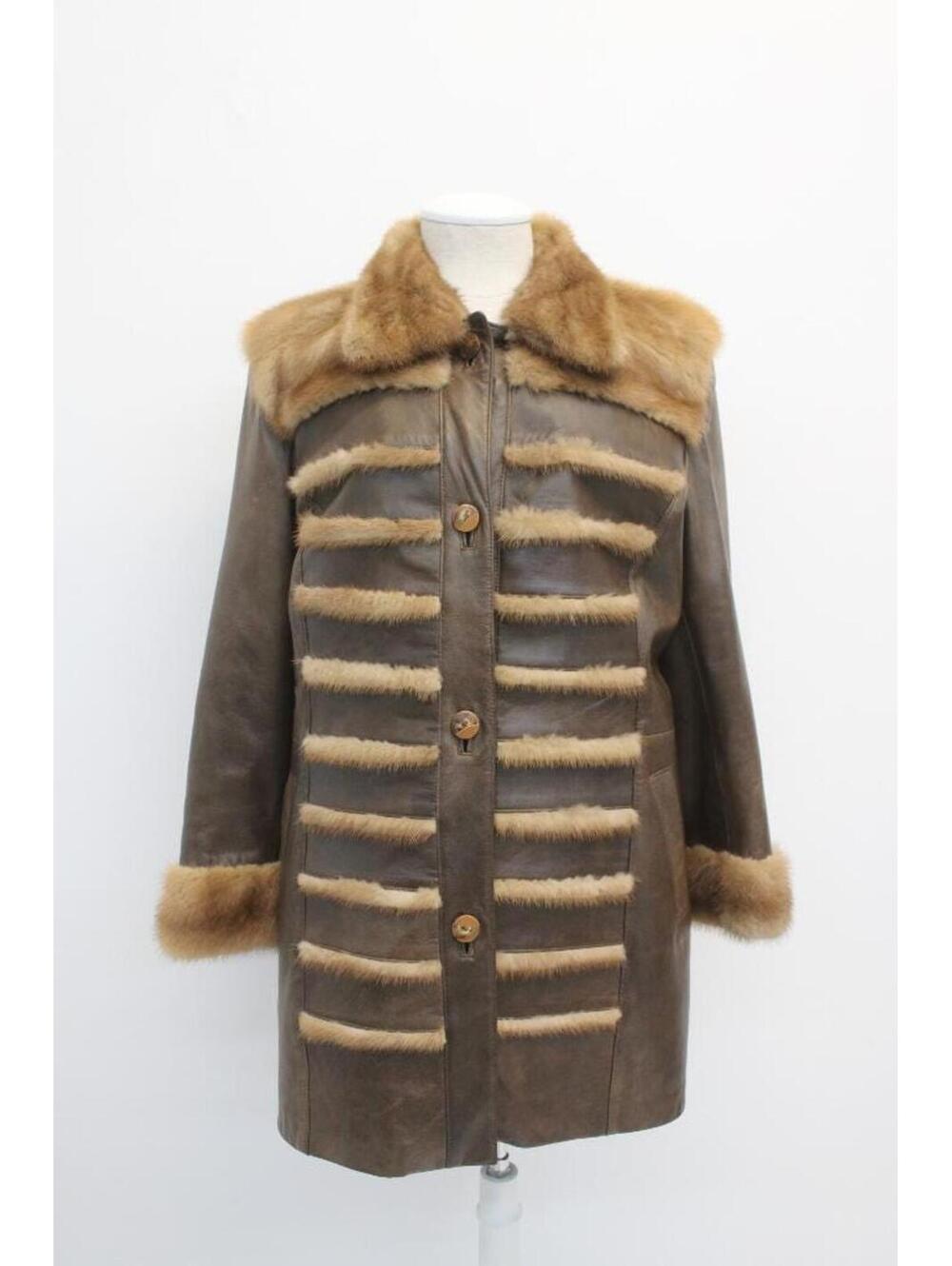 New Refurbished Brown Leather Pastel Mink Fur Design Jacket Woman Size 4-6 Small